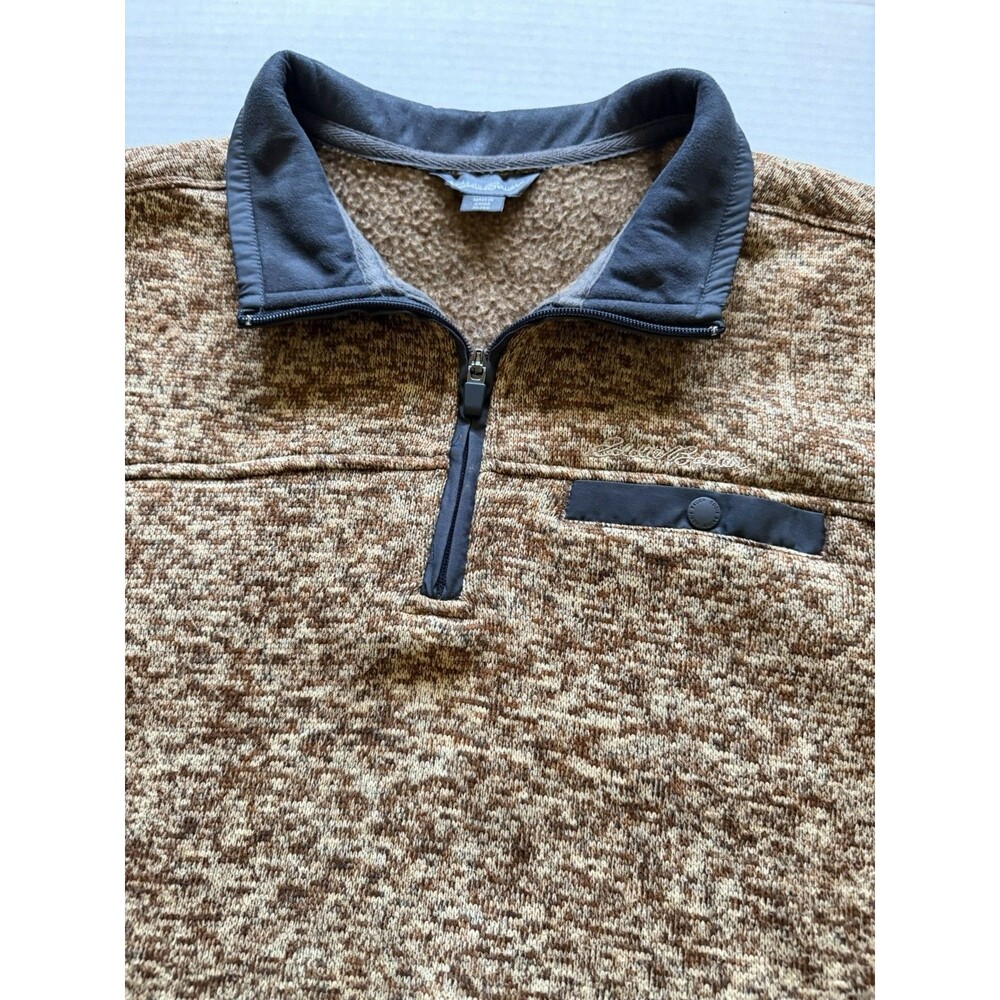 Eddie Bauer Quarter Zip Brown Heathered Fleece Sweater Men's Size XL - Picture 2 of 10